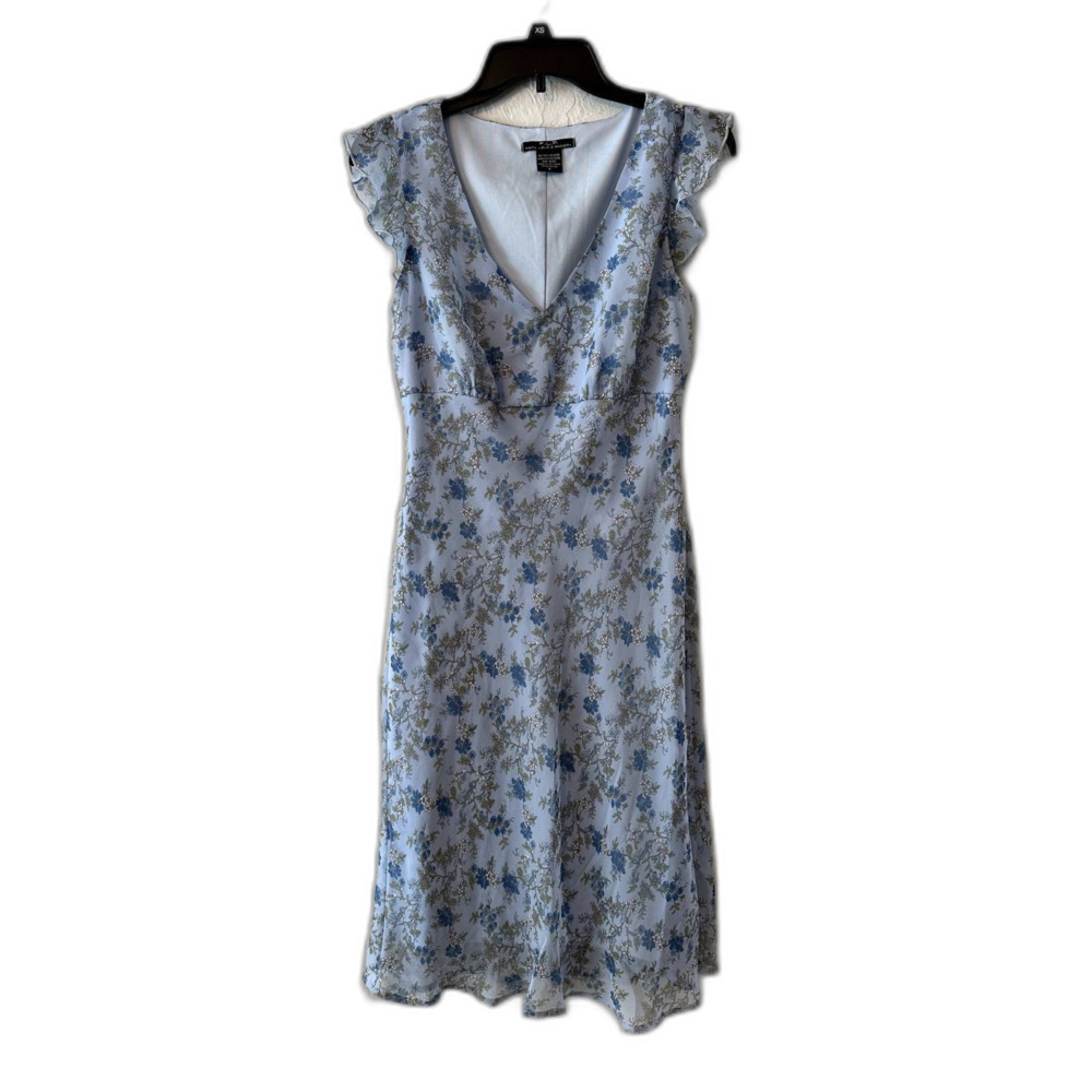 F.L.P. blue flowy floral spring summer sun dress empire waist a-line womens 8